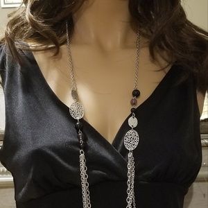 Beautiful long silver and black necklace  earrings